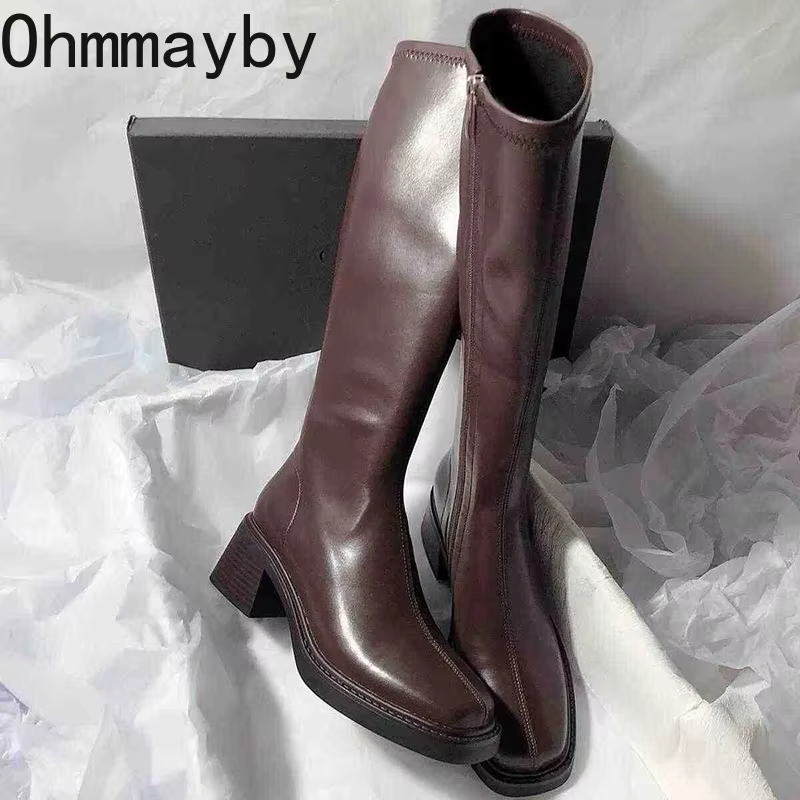 Vintage Zipper - Sepatu bot hak tebal wanita, sepatu