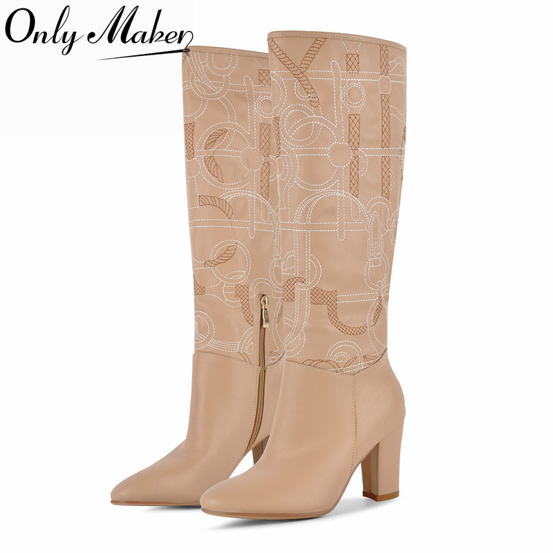 Vintage Zipper - Onlymaker Sepatu Bot Setinggi Lutut Bordir