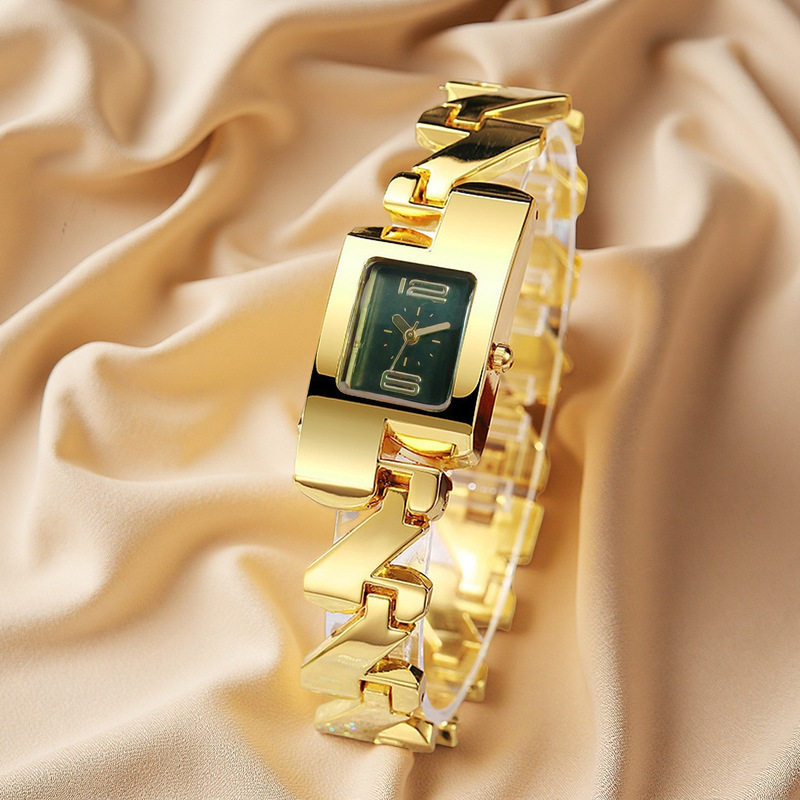 Vintage Watch Crystal - Jam Tangan Wanita Quartz Persegi, Gelang