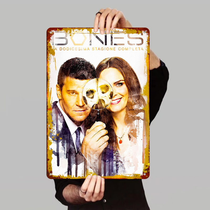 Vintage Collectible Tins - Poster Bones Musim 12, Papan Logam