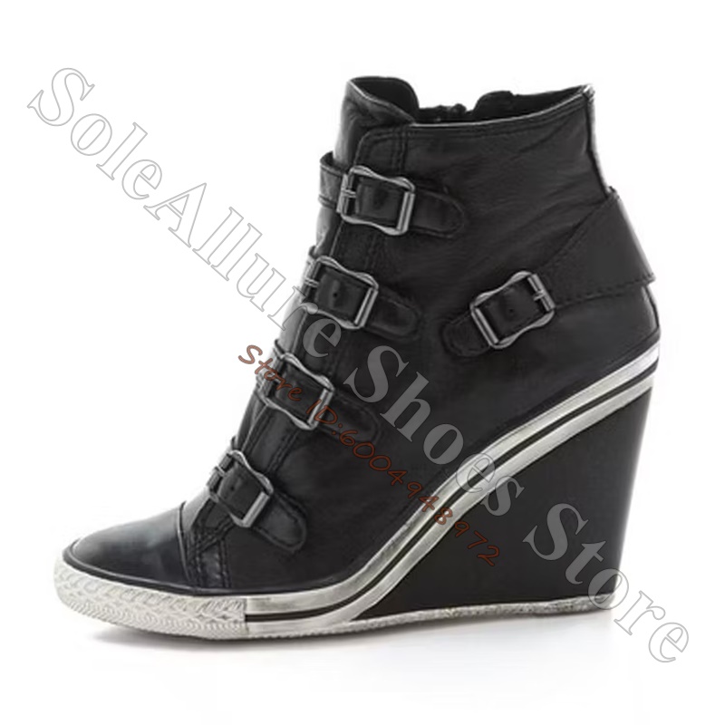 Sepatu Sneakers Wedge High Top - Vintage Zipper ulasan dan harga